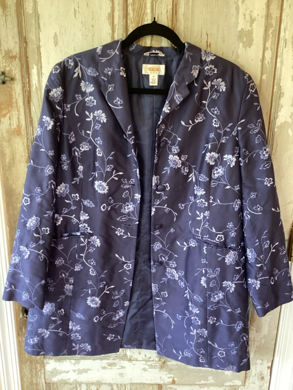 Talbots SILK Embroidered Blue Jacket - 14 P - so lovely